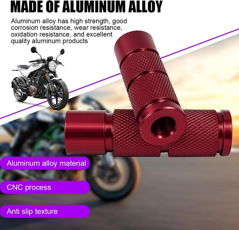 Sandfren 2PCS Motorcycle Foot Pegs, Aluminum M8 CNC Motorbikes Passenger Pedals Footrests, Motorbicycle Rearsets Footpeg Accessories, Universal for 8mm Install Hole Bicycle Dirt Bike (Red) - Image 3